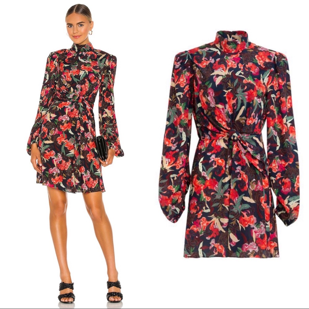SALONI Floral Mini Dress - Red and Green